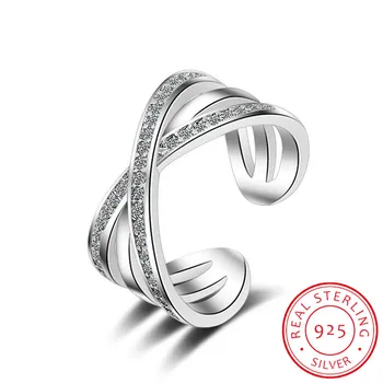 925 Сребърни пръстени за жени Модерна многослойна кръстосана мозайка CZ цирконий преоразмеряващи пръстени баге жена S-R216