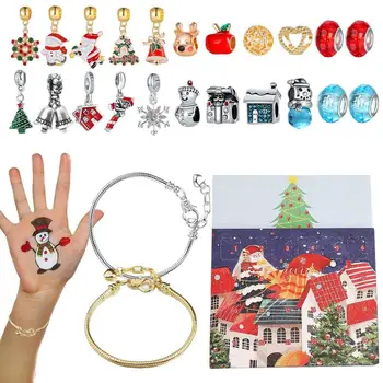 2023 Коледни адвентни календарни гривни 22 чар мъниста DIY бижута вземане комплект за момиче Коледа тематични подаръци