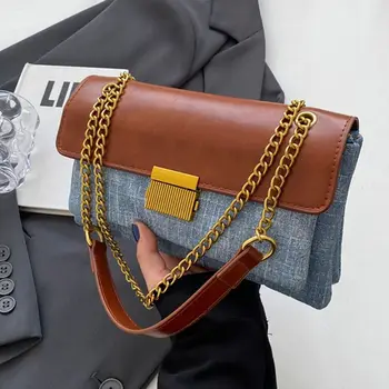 верижна дамска чанта 2023 Нова есенна и зимна модерна ключалка ключалка единични раменни портмонета и чанти Crossbody чанти за жени