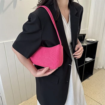 Мода Реколта жени чанти кадифе рамо чанта случайни жени подмишниците чанти плътен цвят цип портмонета чанти