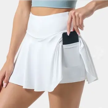 Вграден страничен джоб бягане шорти високо качество висока талия охлаждане йога пола дишаща бързо суха тенис пола