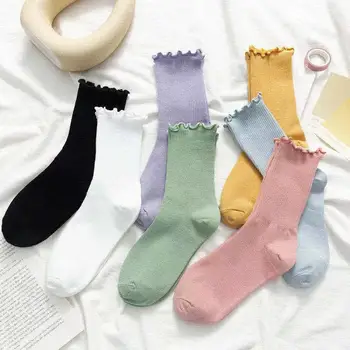 Японски стил Jk сладка жена дантела чорапи сладък черно бяло кадифе Лолита дълги чорапи плътен цвят мода Kawaii косплей училище чорап