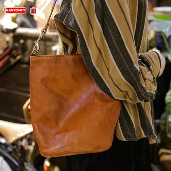 Commuter телешка кожа Дамски чанти Мързелива кофа Преносимо измиване Проста ретро пазарска чанта Малки меки кожени чанти за рамо 2023