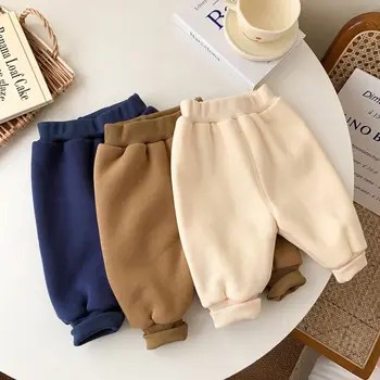 бебе зимно руно топли панталони дебело новородено есен и зима ново модерно меко удобно плътен цвят топли ежедневни панталони