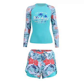 Комплект от две части Жените обрив охрана дълъг ръкав риза куфари бански костюм с вграден сутиен бански за сърф плуване гмуркане с шнорхел