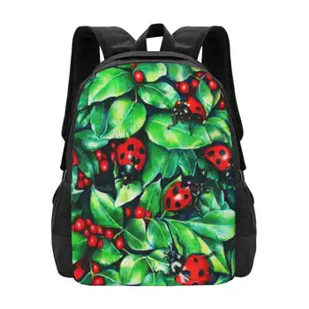 В чантата за жив плет раница за мъже жени момичета тийнейджърка Хайди Купър Смит калинки петна оставя червено зелено лъскава игра деца