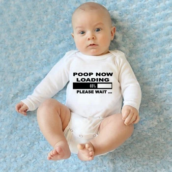Fashion InfantPlaysuit Poop Сега се зарежда Моля, изчакайте Новородено бебе Смешно боди Сладко момче момичета дълъг ръкав гащеризон