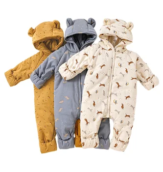 Зимен бебешки гащеризон флорални качулати обувки новородено гащеризони за момичета момчета меки сгъстени бебешки пижами на открито топли бебешки дрехи