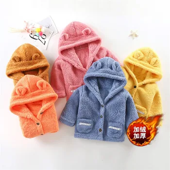 Зимно бебешко плюшено яке Детски сгъстено руно Връхни дрехи Момчета момичета Топли палта с качулка Детски сладък палто Parkas1-10 години
