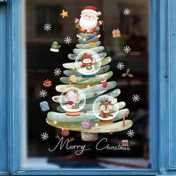 карикатура Коледа прозорец стикер Noel стъкло стена декор Коледа дърво статично електричество стикер Санта снежен човек Весела Коледа 2023