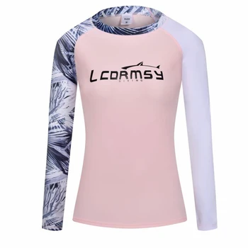 Моден печат Дамски защитни ризи Дълъг ръкав Плуване Сърф Топ водни спортове Плаж Фитнес Бърза суха защита от слънцето UPF 50+