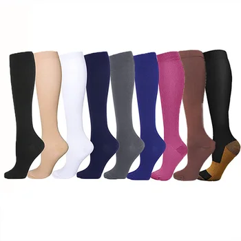 Външни компресионни чорапи за мъже и жени Дишащи чорапи с плътен цвят налягане еластични чорапи за колоездене