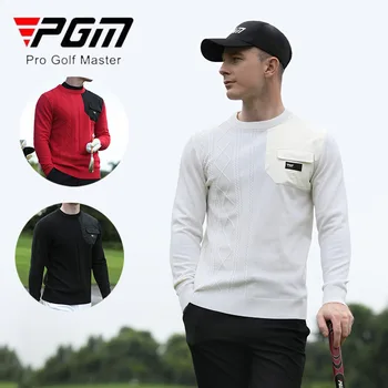 PGM мъже поддържат топло голф пуловер мъжки пачуърк джоб руно пуловер мъже трикотажни случайни риза O-образно деколте дълъг ръкав голф върховете