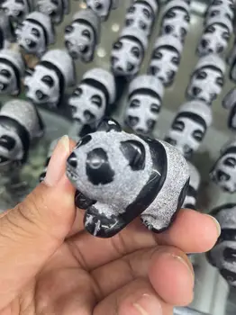 1бр Обсидиан ръчно изработена панда изваяни реалистични статуи лекуват дома Арт Деко колекция