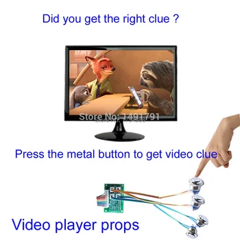 стая бягство Takagism игра Real Room бягство реквизит видео плейър натиснете метален бутон, за да получите видео улики намерите пъзел чрез видео улики