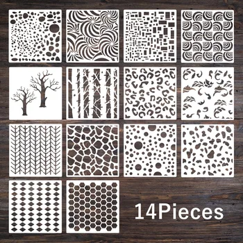 14Pcs/Set 15cm геометрична дървесна текстура DIY наслояване шаблони стена живопис скрапбук оцветяване щамповане албум декоративен шаблон