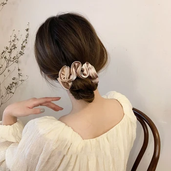 Жени френски дизайн Scrunchies корейски копринени ленти за коса гумена лента офис дама конска опашка притежателя Agaric Edge шик аксесоари за коса