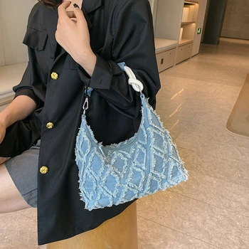Vintage Denim Hobos Shoulder Crossbody Bags Дамски чанти и портмонета 2023 Нова марка дизайн дами пратеник чанти високо качество