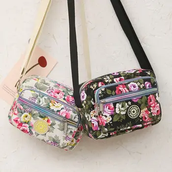 Случайни ретро найлон рамо чанта многопластови цветен печат майка чанта жените мода реколта цвете Crossbody чанти