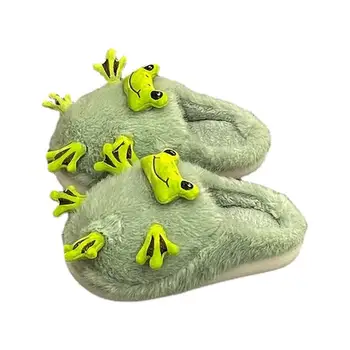  Памучни чехли против хлъзгане 2023 Нова зима дамски сладък и забавен жаба дебела подметка топла капачка памучни чехли плюшени чехли