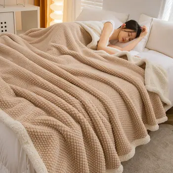 Двоен слой есен дебели топли одеяла роза кадифе дебело легло одеяло агнешко руно мек диван хвърлят пухкав одеяло хол