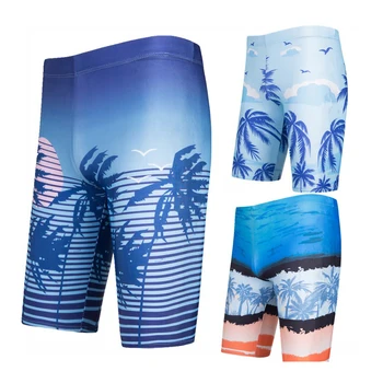 Бързо сухо мъжки бански шорти половин дълго до коляното обучение бански летен плаж панталони отпечатани кокосово дърво