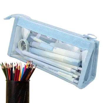 стационарна писалка за съхранение чанта писалка молив чанта голям капацитет козметични пътуване съхранение чанта прост молив случай за тийнейджъри възрастни