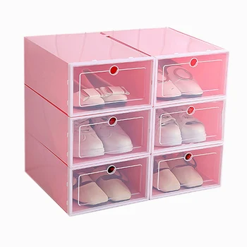6-парче бонбони цвят кутия за обувки прозрачна пластмасова кутия за съхранение на обувки шкаф за обувки чекмедже правоъгълник розов