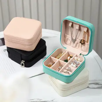 Нова мини кутия за бижута организатор дисплей пътуване бижута цип случай кутии PU кожа преносими обеци огърлица пръстен бижута кутия