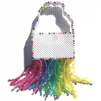 2023 Нова цветна контрастна пискюл дамска чанта за рамо мода ретро дъга дизайн формован ръчно тъкан персонализирана дамска чанта