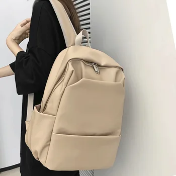 Lawaia плътен цвят кожа жени раница мъже пътуване раници високо качество schoolbags момиче чанта студенти мода