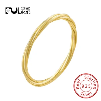 FULSUN оригинален дизайн минималистичен стил не камък обрат лента пръстен 925 стерлингово сребро 14k позлатено модерен подреждане пръстен за wo