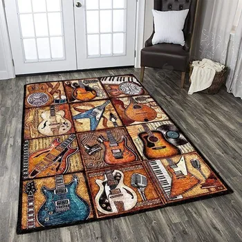 Guitar Area Rug 3D All Over Printed Room Mat Floor Anti-slip Carpet Home Decoration Themed Living Room Carpet 02
