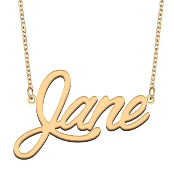 Jane име огърлица за жени неръждаема стомана бижута злато цвят табелка висулка яки пара Mujer писма чокър