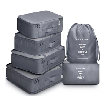 7PCS комплект чанта за съхранение на пътувания Организатор на куфари Преносим куб за опаковане на багаж Водоустойчива чанта за пране Съхранение на дрехи за пътуване