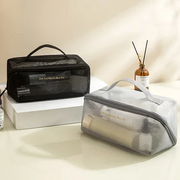 Mesh козметична чанта преносим тоалетни организатор грим чанта многофункционални прозрачни жени червило съхранение торбичка