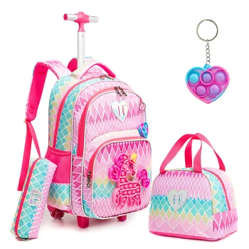 еднорог подвижен раница за момичета раници с колела за елементарни деца розов куфар комплект пътуване лаптоп багаж за момичета