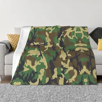 Военна Woodland Camo одеяло меко руно есен топло фланела армия тактически камуфлаж хвърлят одеяло за диван кола спалня юрган