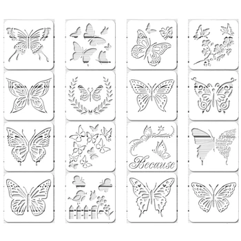 32Pcs Шаблони за пеперуди за многократна употреба Шаблон за пеперуда Шаблони за рисуване за боядисване на стена DIY декор (6 X 6 инча)