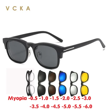 VCKA 6 в 1 поляризирани слънчеви очила Мъже Жени Магнитен клип на очила TR90 Оптични рамки за очила с рецепта Магнитни клипове