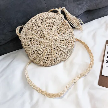 2019 Нови кръгли жени дама ръчно изработени плетени тъкани ратанови чанти слама пратеник плажна чанта момиче национални чанти пратеник чанти