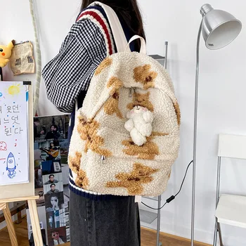 Японски карикатура мечка висулка раници Kawaii сладък пухкав сладко момиче чанти Y2k естетически корейски Preppy жени ученически чанти
