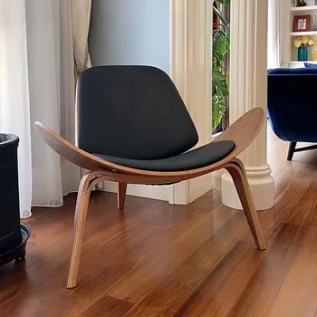 Холни столове Скандинавски творчески масивна дървесина Прост стол за отдих Модерен дизайнерски самолет Единична диван черупка стол мебели