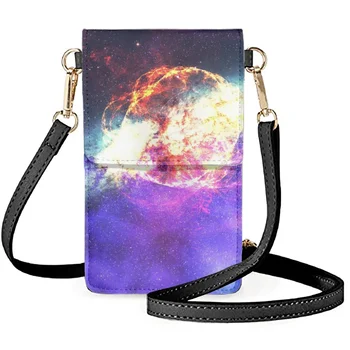 FORUDESIGNS Дамски кожени чанти за рамо Планета Вселена Арт Дизайнс Чанта Диагонал Messenger Utility Flap телефонни чанти