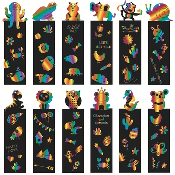 8sets Многофункционален подарък за рожден ден Scratch Art Bookmark за детско парти с панделка животински стил дъга сладък практически DIY занаят