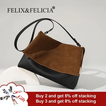 FELIX&FELICIA реколта велур подмишниците чанта жени ежедневно пътуване дами голям капацитет естествена кожа голяма пазарска чанта за рамо