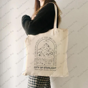 1 Pc Град на Starlight модел голяма пазарска чанта платно рамо чанта за ежедневни жени многократна употреба пазарска чанта модерен сгъваем рамо чанта