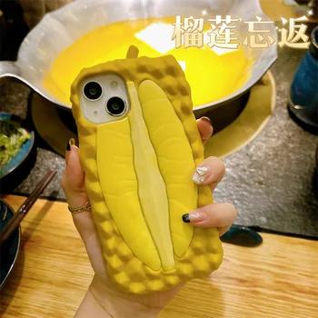 Корея 3D Durian телефон случай за iPhone 14 11 12 13 Pro Max силиконов капак стрес облекчаване обелени плюш за подарък
