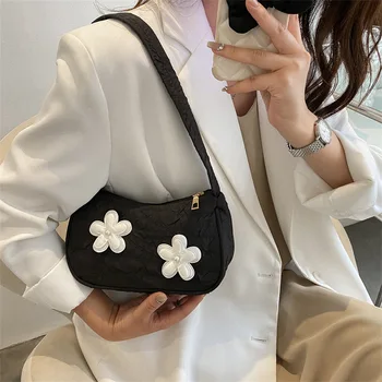 Flower Casual Totes Bags Елегантни жени Чанта за подмишници Дамска мода Чанта за рамо Lolita Floral Pleated Bag Designer Чанти