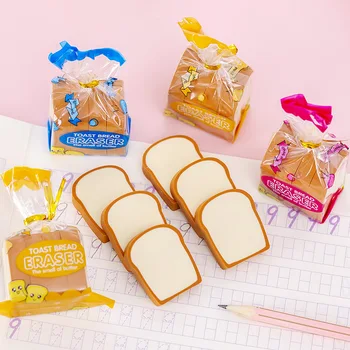 24pcs (6 чанта) Творчески сладък тост хляб гумички студент творчески канцеларски материали Награда за коледен подарък Kawaii училищни пособия